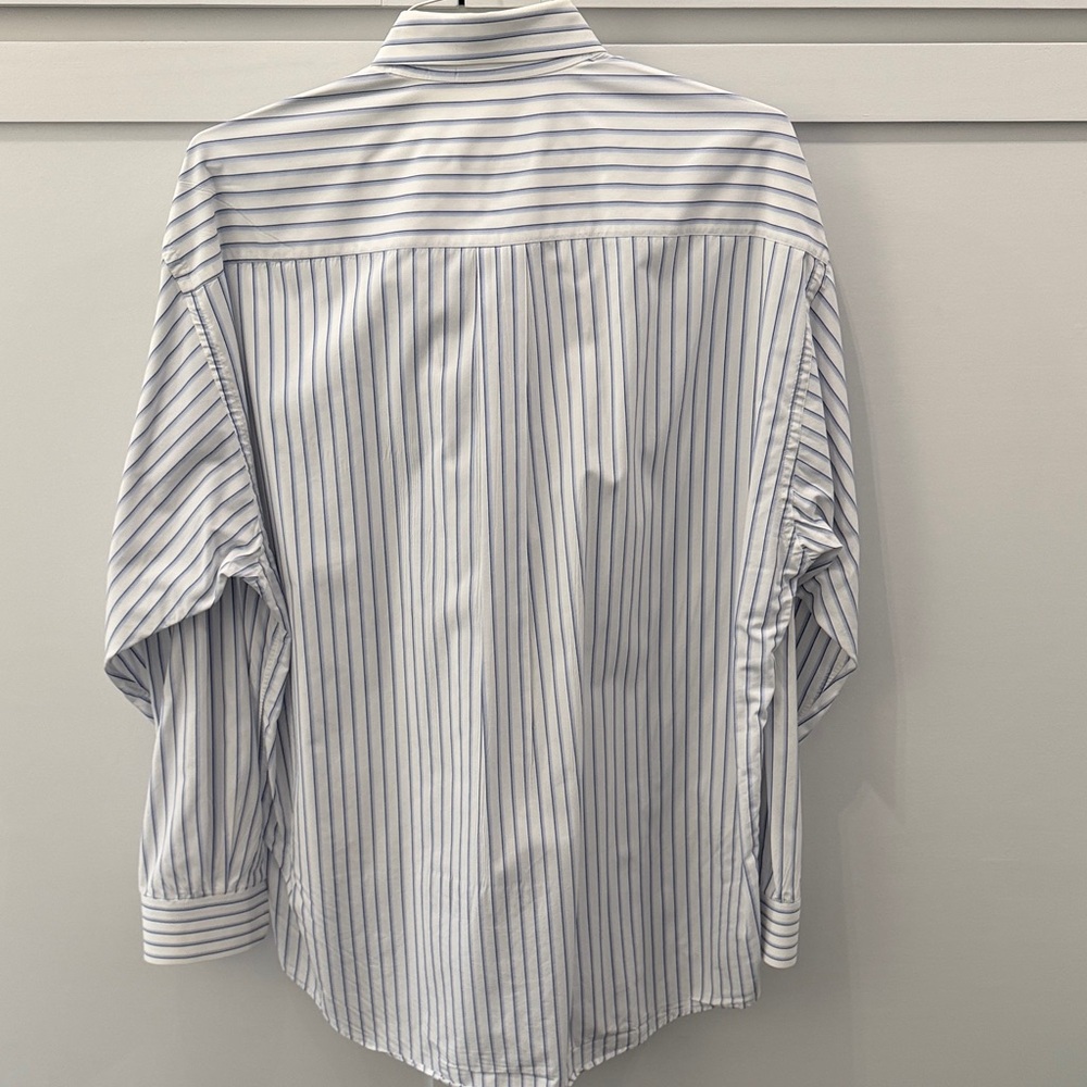 Vintage Burberry London Men’s White & Blue Pinstripe Button-Down | Made in USA - Picture 2 of 11